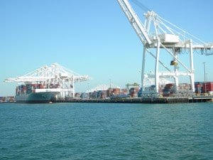 Ship being loaded at Port of Long Beach